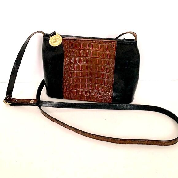 Brahmin Tuscan Black Brown Alligator Embossed Colorblock Crossbody Bag - Picture 1 of 11